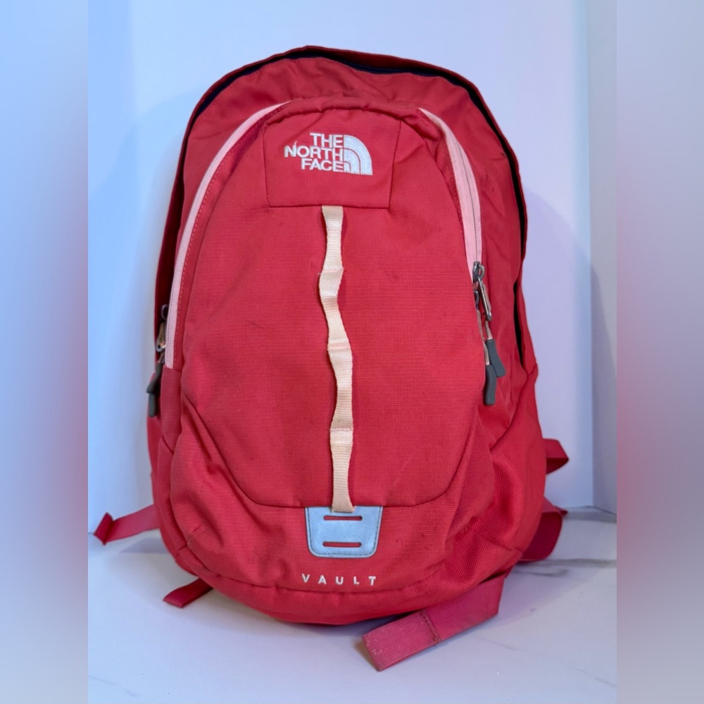 The North Face Unisex Vault Backpack Melon Red Durable Laptop School Work Bag